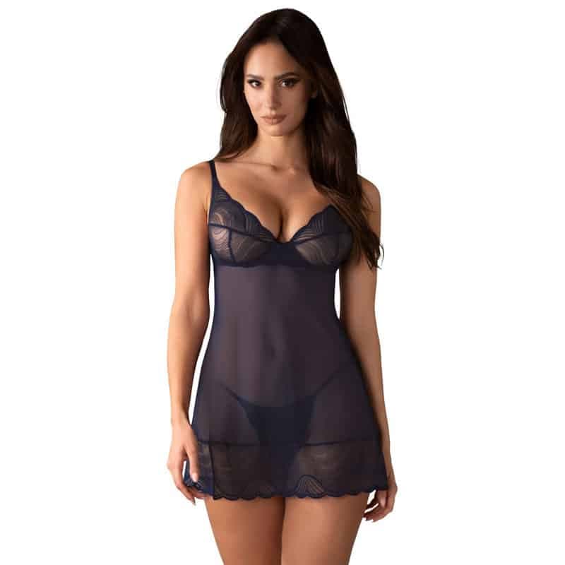 Obsessive Nightly Blue Chemise sæt - M/L
